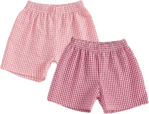2PCS Toddler Baby Girl Boy Gingham Seersucker Shorts Elastic Waist Plaid Shorts Casual Short Pants Summer Bottoms