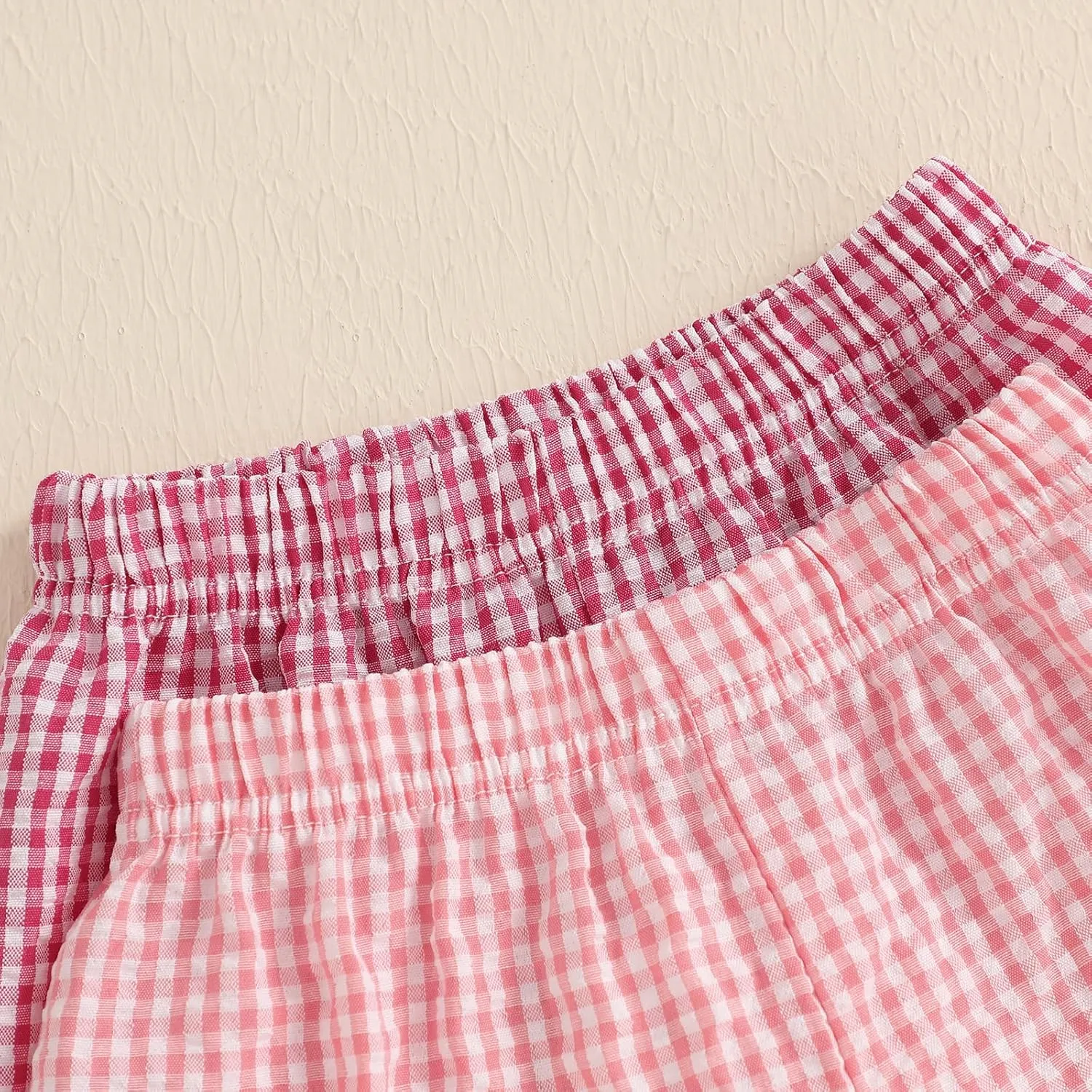 2PCS Toddler Baby Girl Boy Gingham Seersucker Shorts Elastic Waist Plaid Shorts Casual Short Pants Summer Bottoms