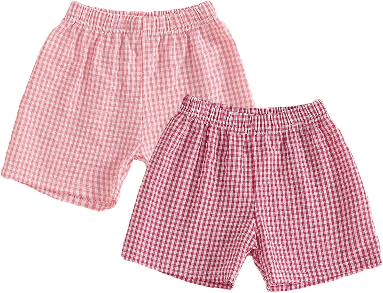 2PCS Toddler Baby Girl Boy Gingham Seersucker Shorts Elastic Waist Plaid Shorts Casual Short Pants Summer Bottoms