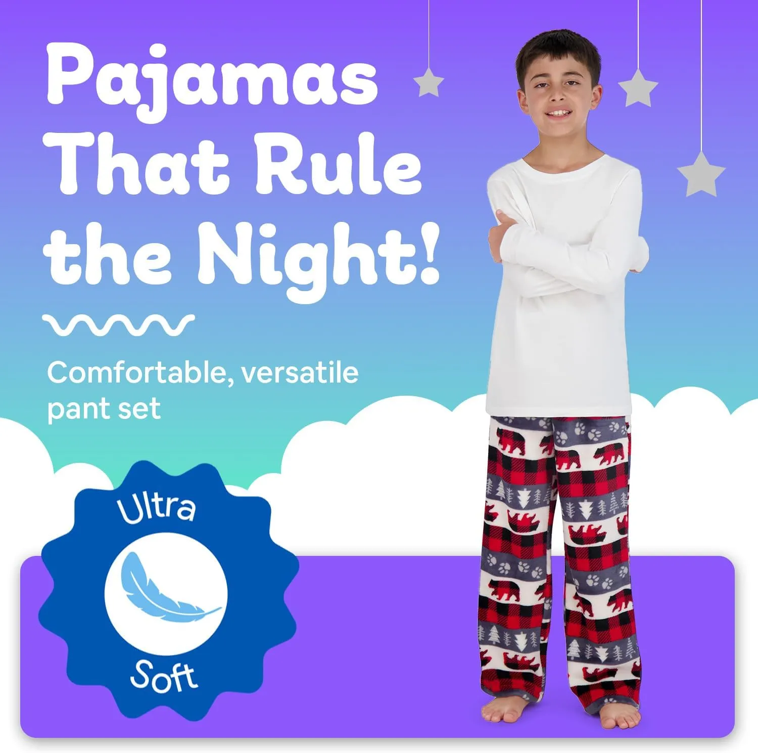 3-Pack Boys Pajama Pants - Soft Micro Fleece PJ Bottoms for Kids - Boys Sleepwear, Size 7-20