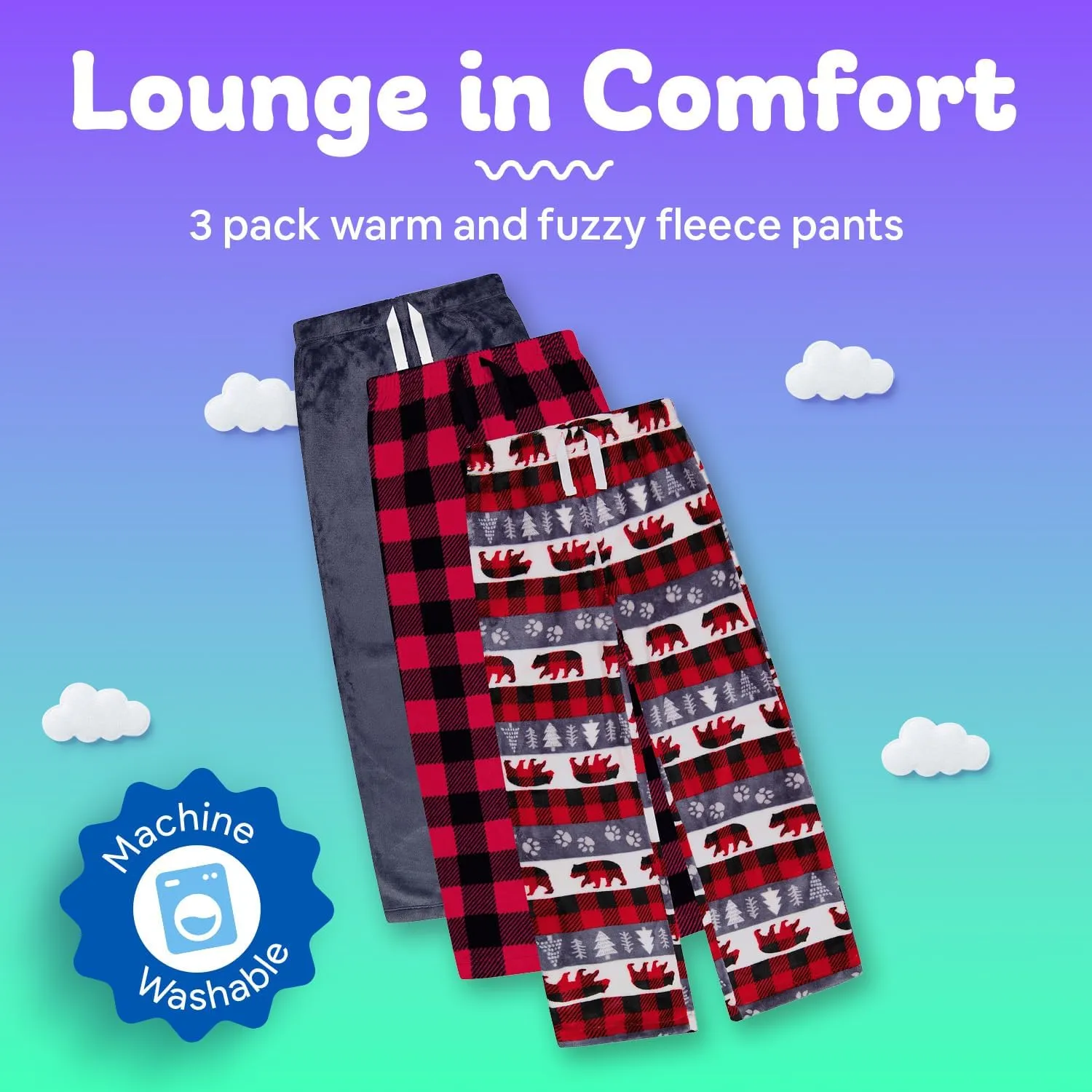 3-Pack Boys Pajama Pants - Soft Micro Fleece PJ Bottoms for Kids - Boys Sleepwear, Size 7-20