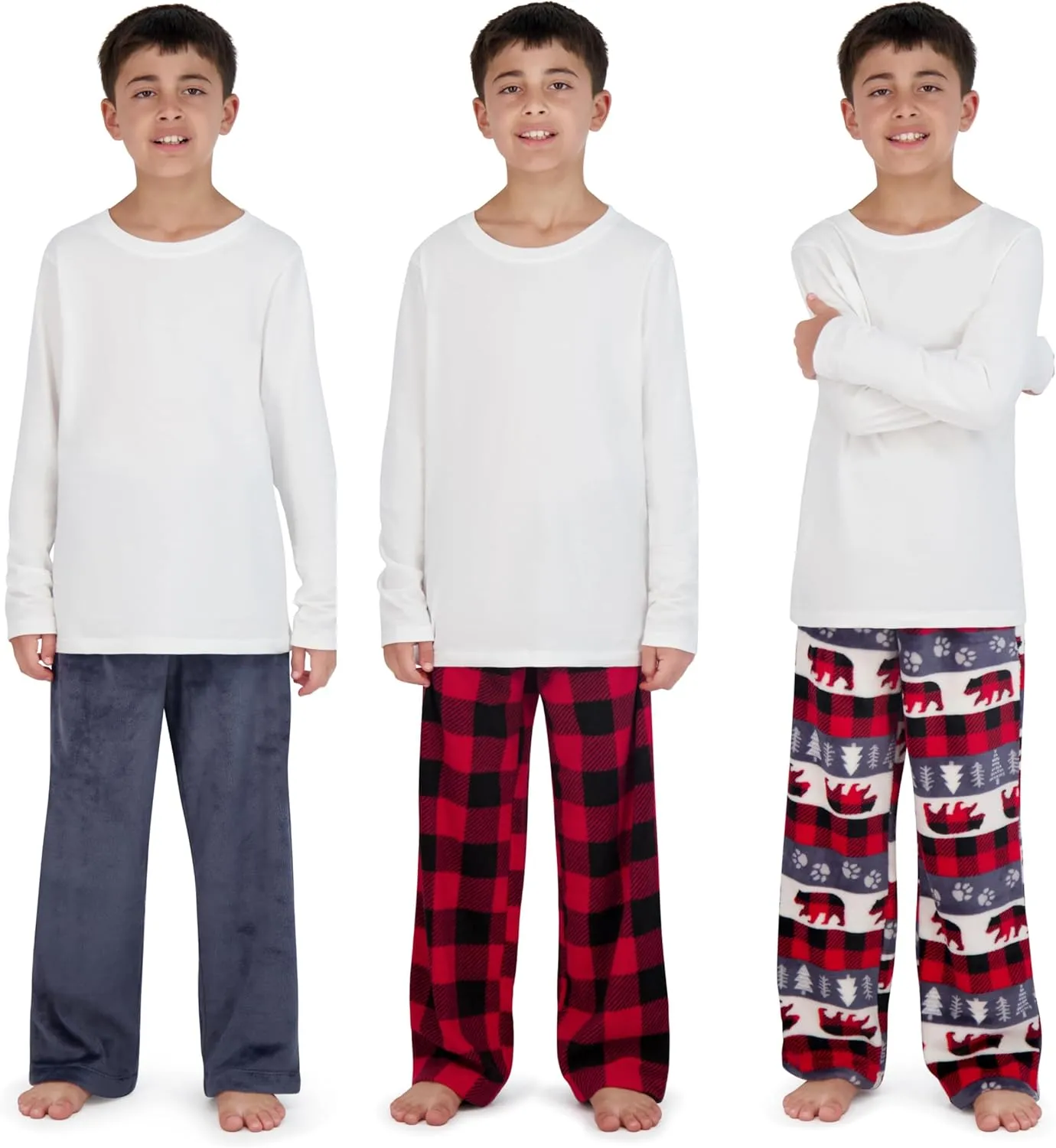 3-Pack Boys Pajama Pants - Soft Micro Fleece PJ Bottoms for Kids - Boys Sleepwear, Size 7-20