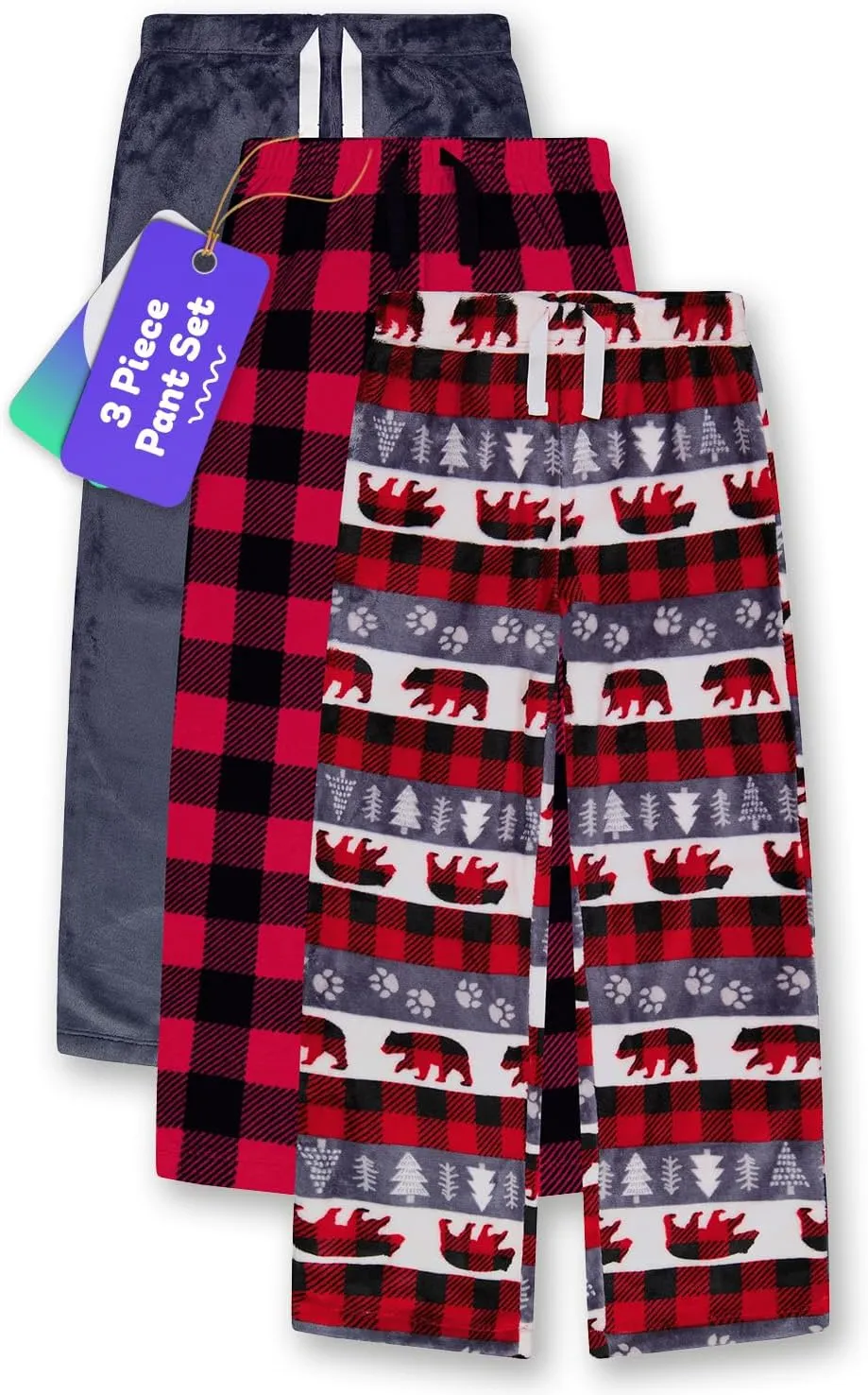3-Pack Boys Pajama Pants - Soft Micro Fleece PJ Bottoms for Kids - Boys Sleepwear, Size 7-20