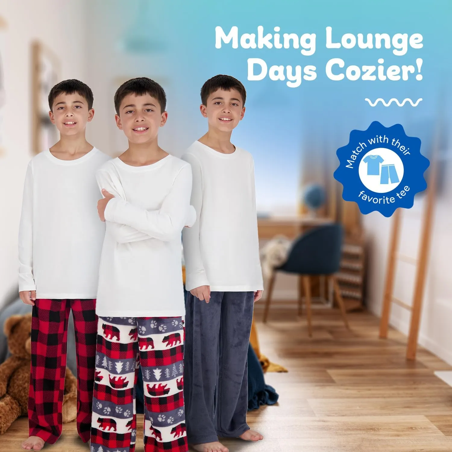 3-Pack Boys Pajama Pants - Soft Micro Fleece PJ Bottoms for Kids - Boys Sleepwear, Size 7-20