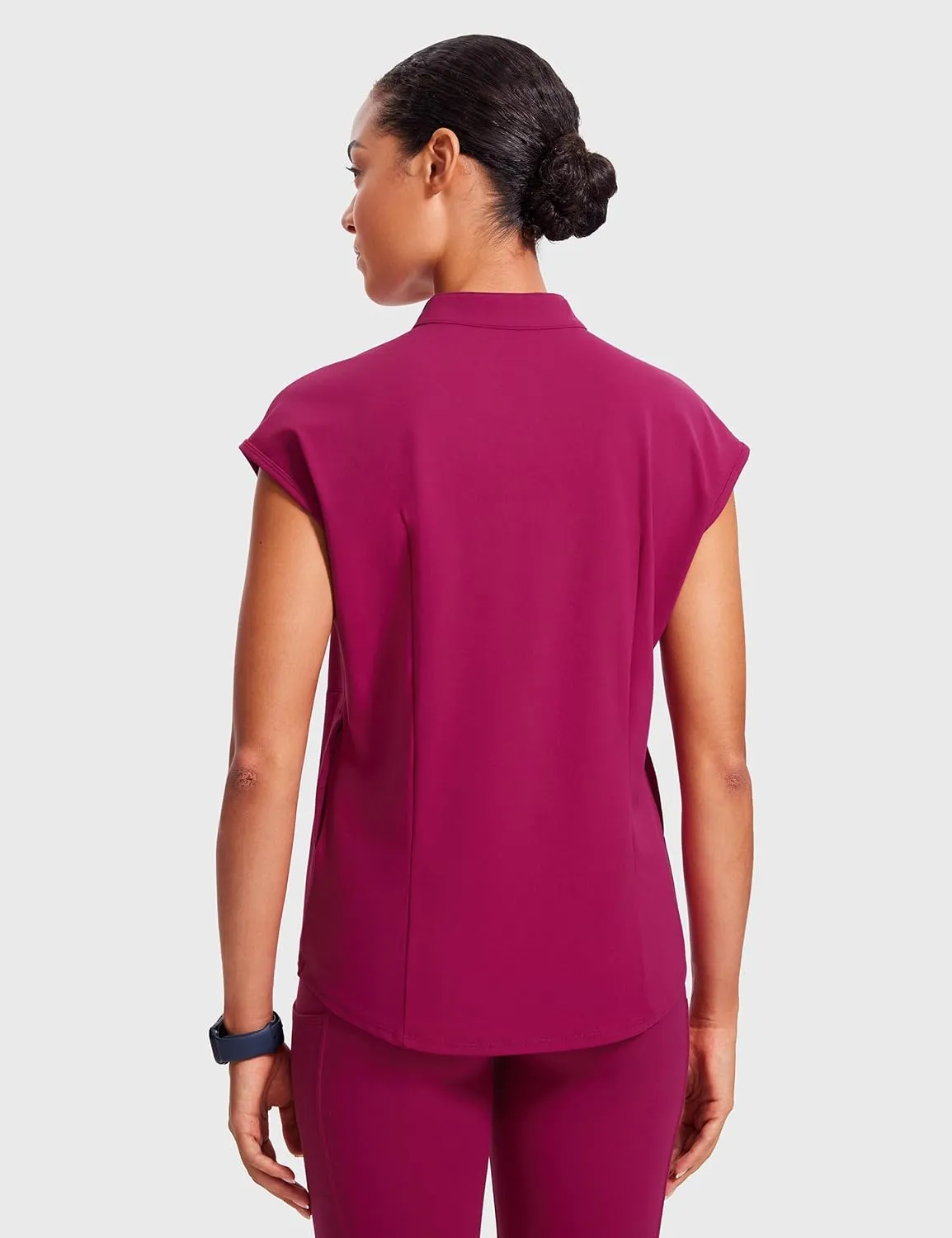 4-Way Stretch Scrub Tops for Women - 2 Pockets Mandarin Collar Shirttail Hem Medical Work Scrub Shirts