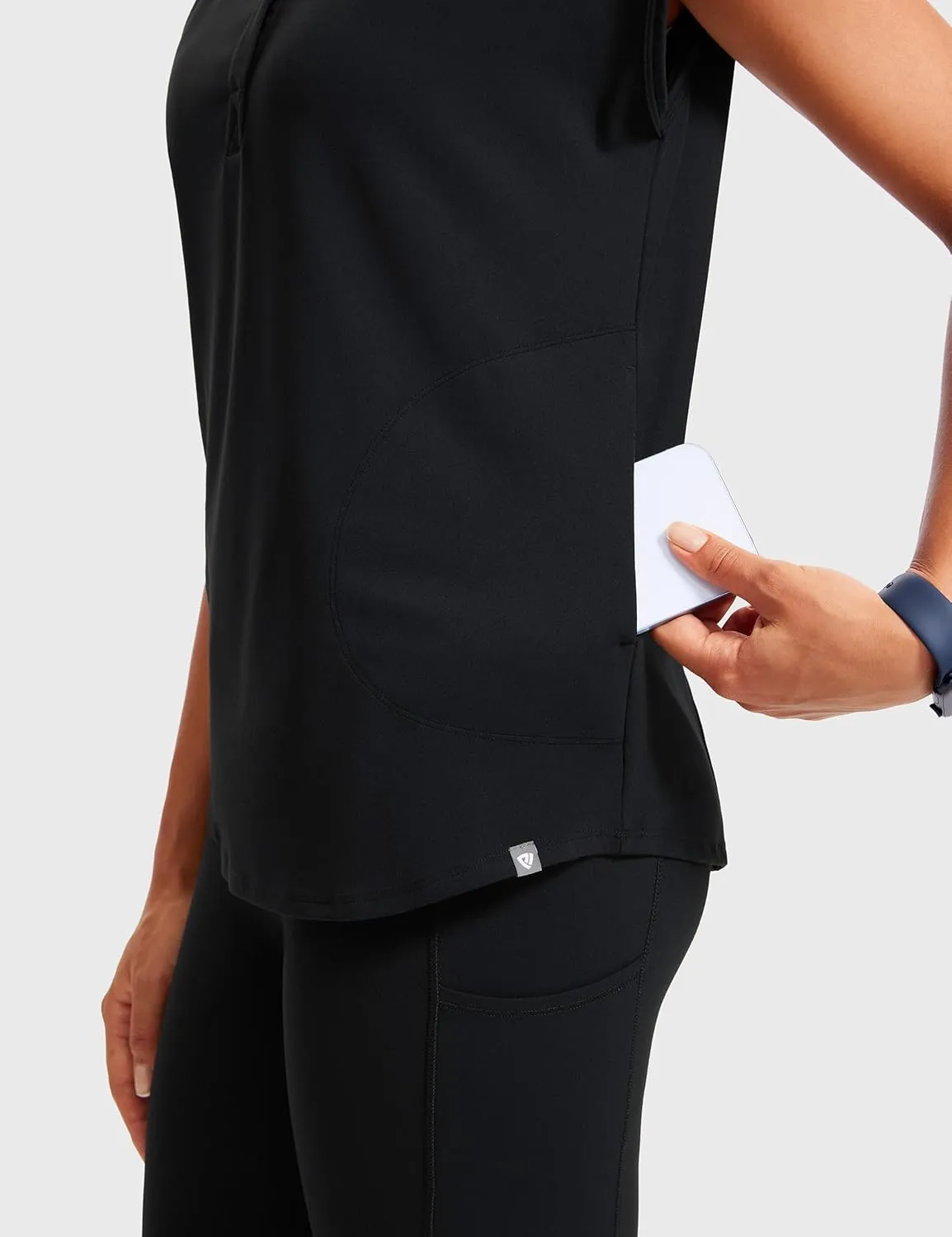 4-Way Stretch Scrub Tops for Women - 2 Pockets Mandarin Collar Shirttail Hem Medical Work Scrub Shirts