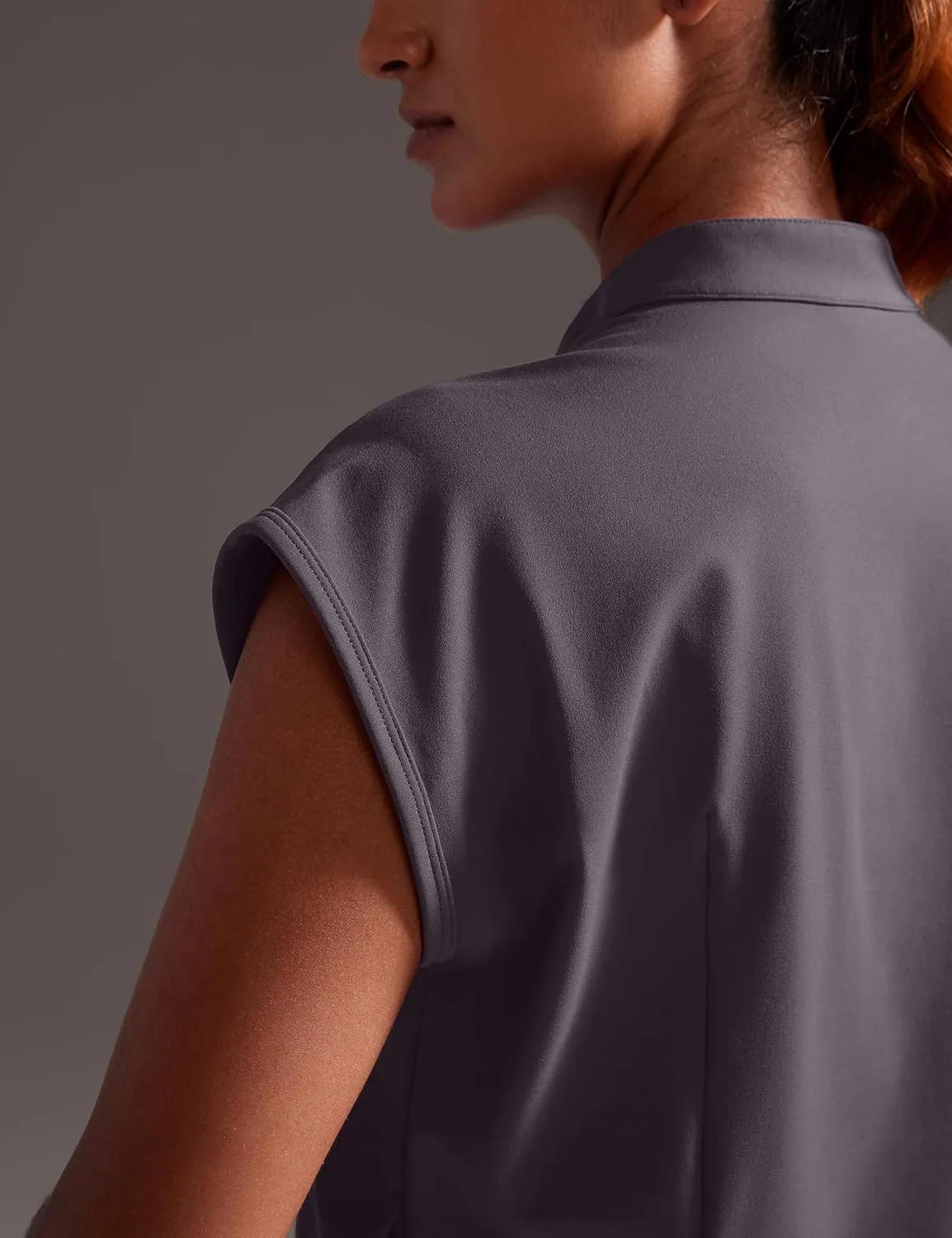 4-Way Stretch Scrub Tops for Women - 2 Pockets Mandarin Collar Shirttail Hem Medical Work Scrub Shirts