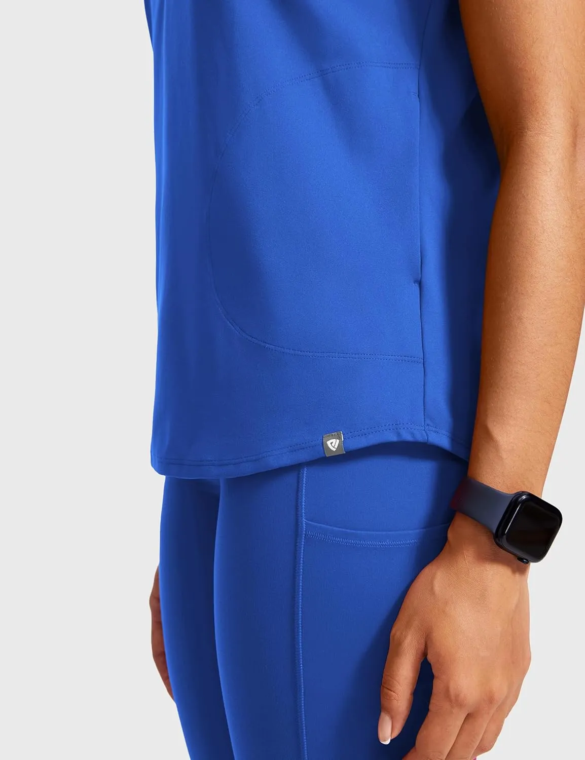 4-Way Stretch Scrub Tops for Women - 2 Pockets Mandarin Collar Shirttail Hem Medical Work Scrub Shirts