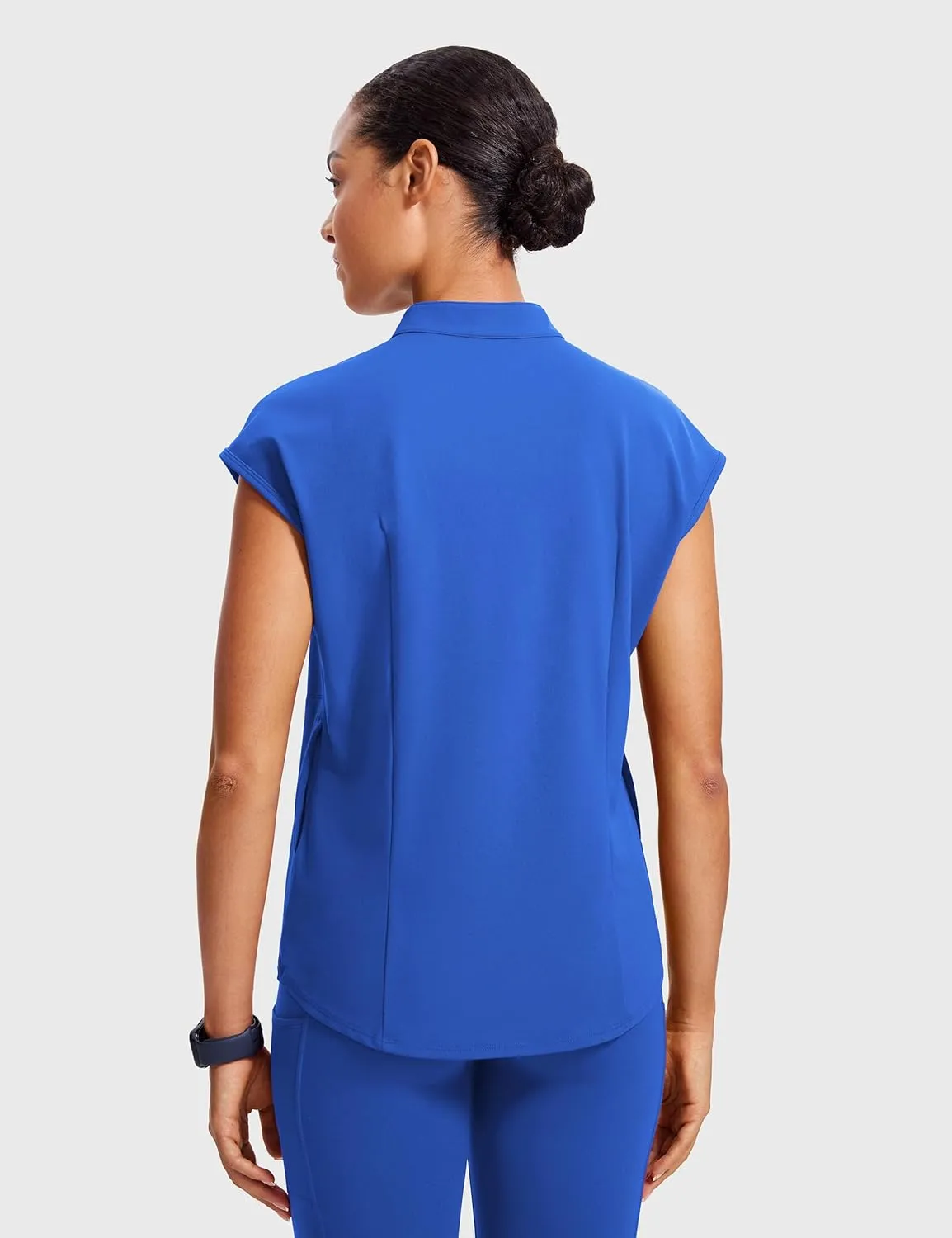 4-Way Stretch Scrub Tops for Women - 2 Pockets Mandarin Collar Shirttail Hem Medical Work Scrub Shirts