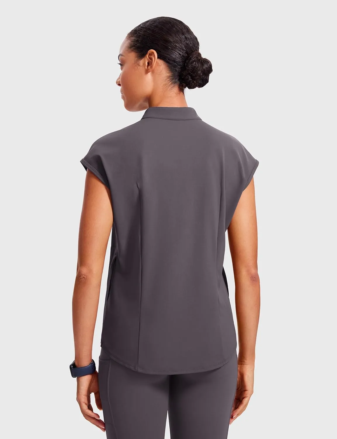 4-Way Stretch Scrub Tops for Women - 2 Pockets Mandarin Collar Shirttail Hem Medical Work Scrub Shirts