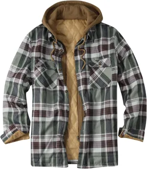 aihihe Men's Hooded Quilted Lined Flannel Shirt Jacket Plus Size Long Sleeve Plaid Zipper Jackets Winter Thermal Outerwear