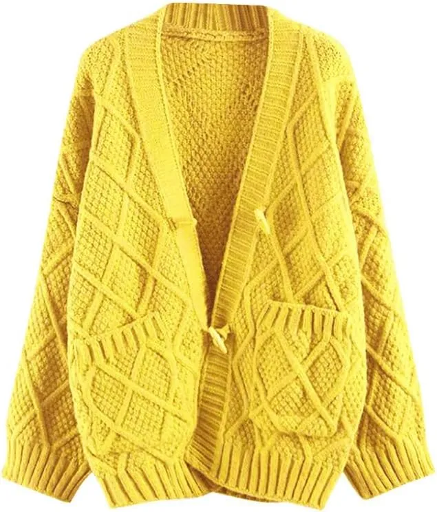 Akivide Women's Oversized Button Down Cable Knit Cardigan Sweater Chunky Long Sleeve Coat Outerwear with Pockets