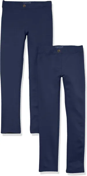 Amazon Essentials Girls and Toddlers' Uniform Slim Fit Ponte-Knit Pant, Pack of 2