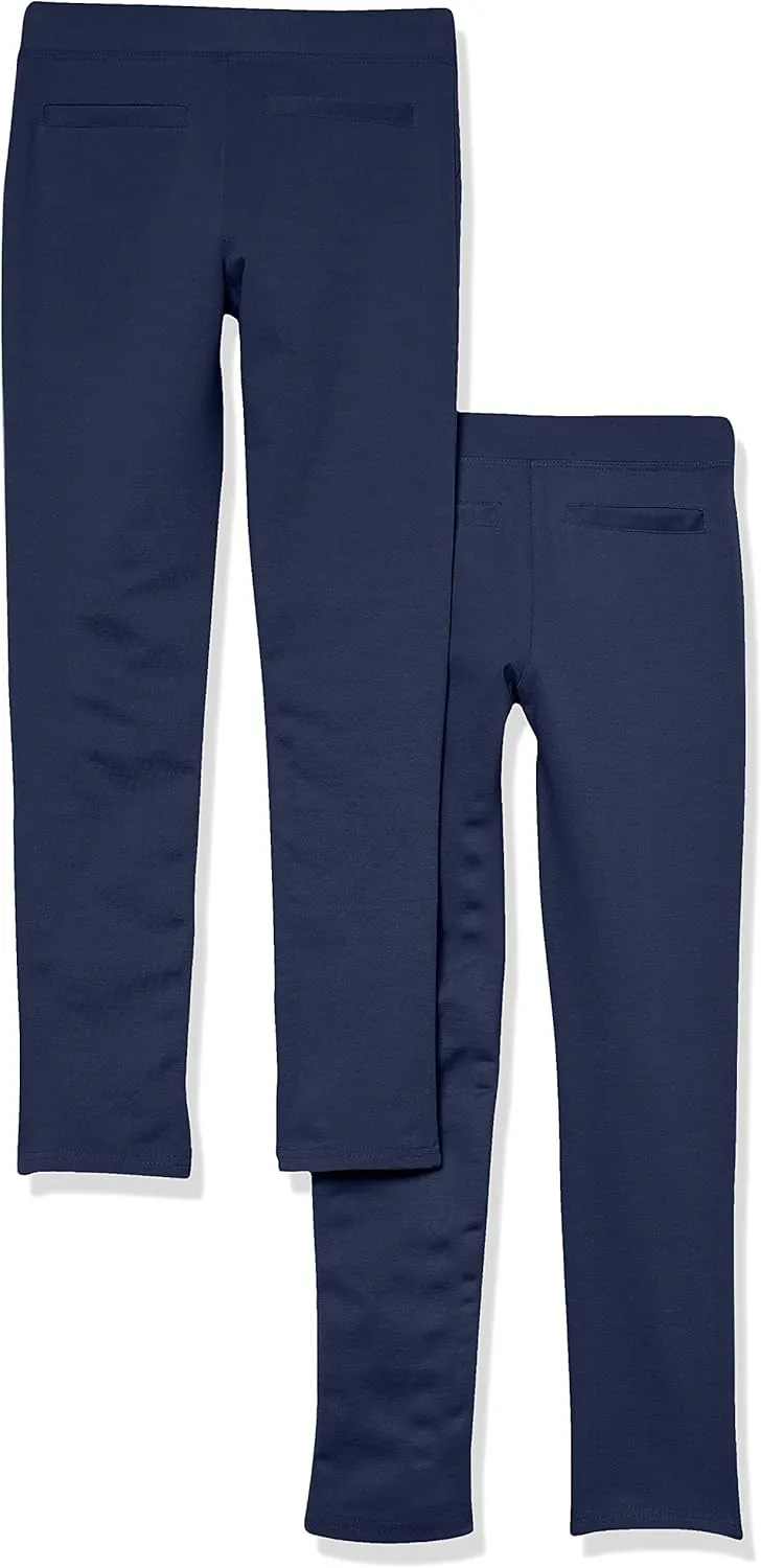 Amazon Essentials Girls and Toddlers' Uniform Slim Fit Ponte-Knit Pant, Pack of 2