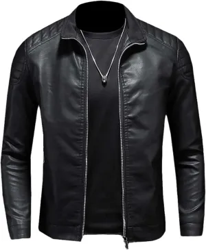 Aoleaky Men's Slim Fit Leather Clothing,Zipper Leather Jacket,Casual Moto Biker Coat