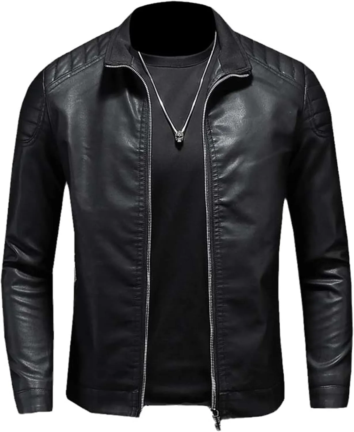 Aoleaky Men's Slim Fit Leather Clothing,Zipper Leather Jacket,Casual Moto Biker Coat