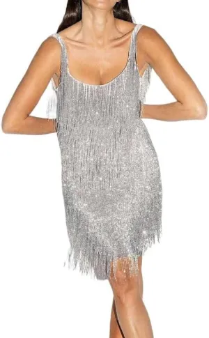 Argeousgor Women Sparkly Sequin Mini Dress Spaghetti Strap Backless Ruche High Waist Short Dresses Elegant Party Dress