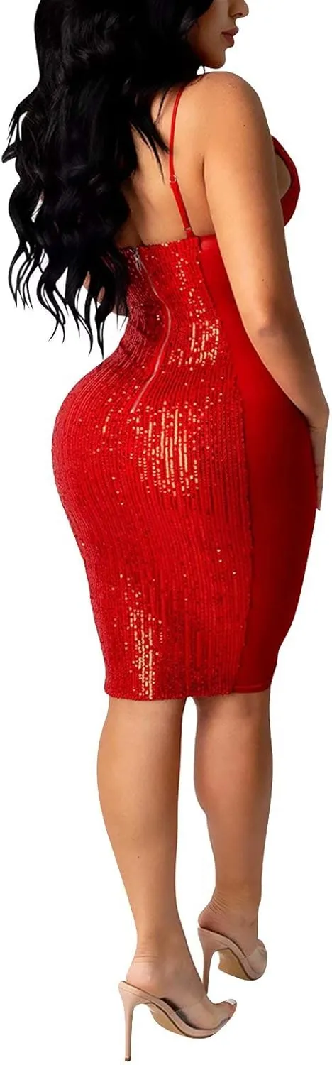 Aro Lora Womens Sexy Deep V Neck Glitter Sequin Tassels Bodycon Mini Club Dress