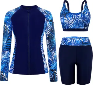 Arolina Womens Rash Guard Long Sleeve Swim Shirts Swimsuit 2025 Bathing Suit with Womens Swim Shorts & Two Pockets