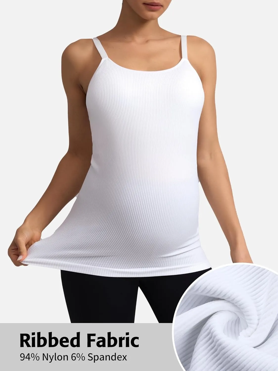 ATTRACO Maternity Tank Tops with Built in Bra Ribbed Pregnancy Clothes Adjustable Straps
