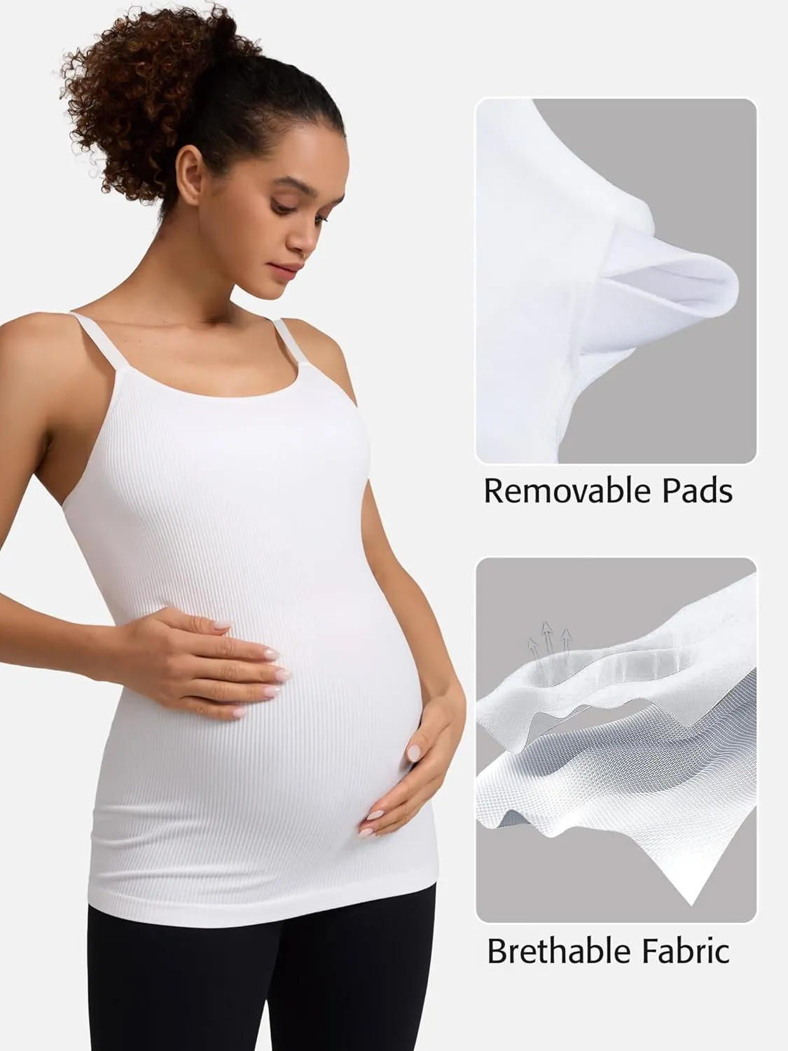 ATTRACO Maternity Tank Tops with Built in Bra Ribbed Pregnancy Clothes Adjustable Straps