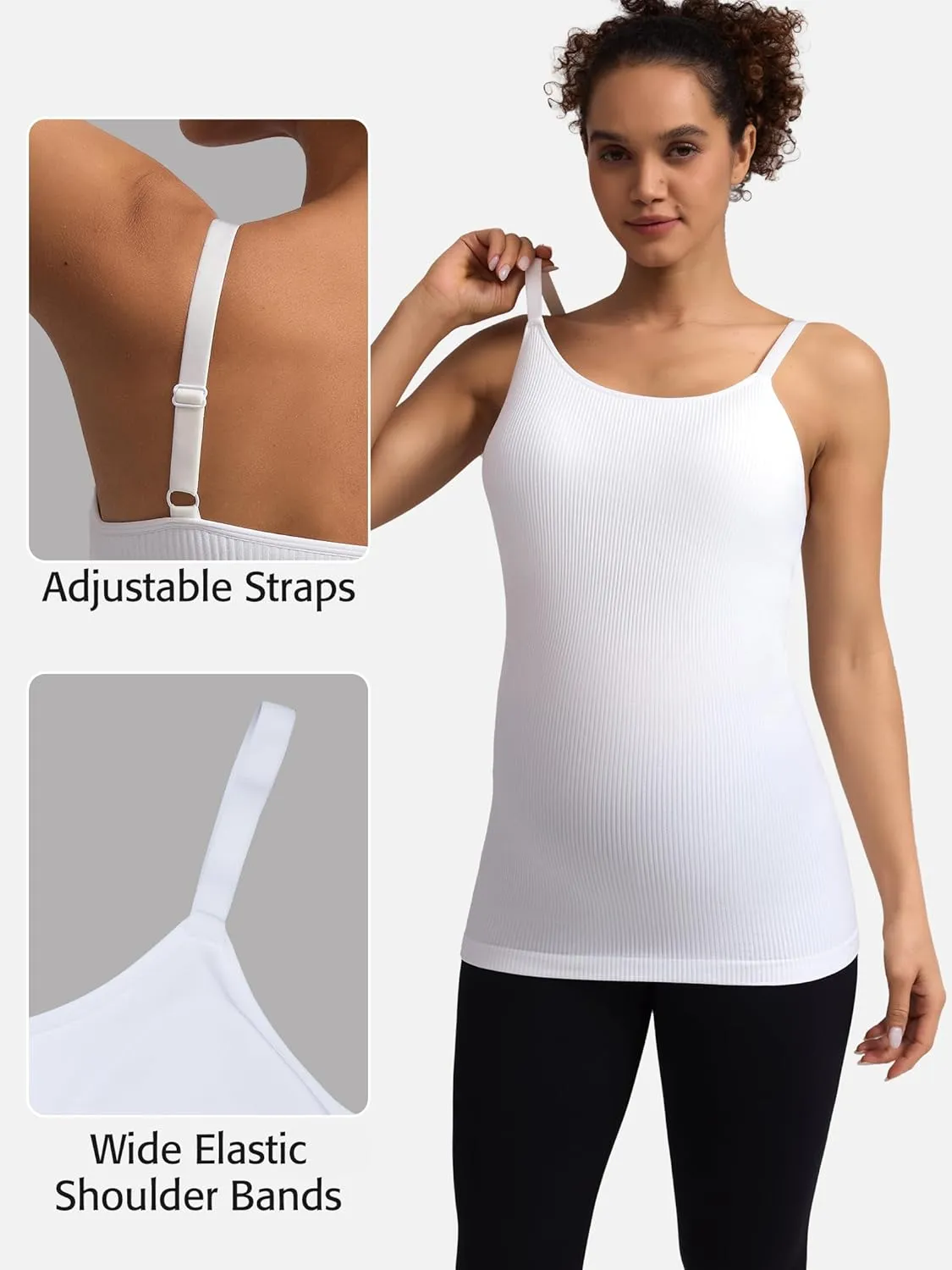 ATTRACO Maternity Tank Tops with Built in Bra Ribbed Pregnancy Clothes Adjustable Straps