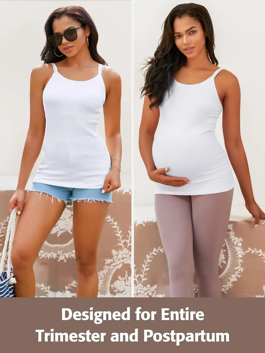 ATTRACO Maternity Tank Tops with Built in Bra Ribbed Pregnancy Clothes Adjustable Straps