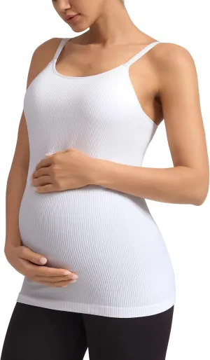 ATTRACO Maternity Tank Tops with Built in Bra Ribbed Pregnancy Clothes Adjustable Straps