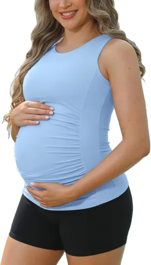 ATTRACO Women's Maternity Tank Tops with Built in Bra Side Ruched Sleeveless Pregnancy Tank