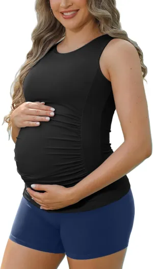ATTRACO Women's Maternity Tank Tops with Built in Bra Side Ruched Sleeveless Pregnancy Tank
