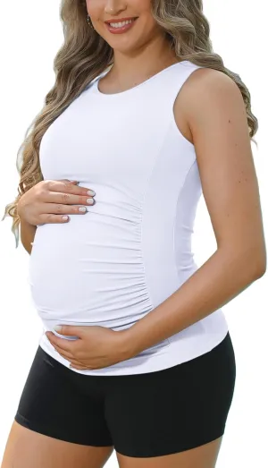 ATTRACO Women's Maternity Tank Tops with Built in Bra Side Ruched Sleeveless Pregnancy Tank