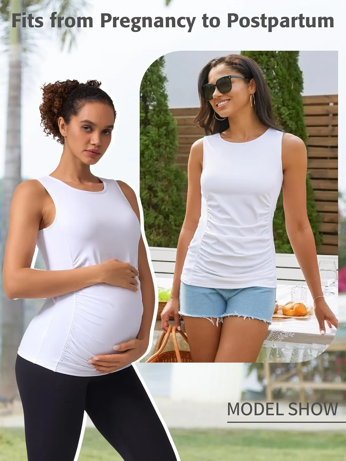 ATTRACO Women's Maternity Tank Tops with Built in Bra Side Ruched Sleeveless Pregnancy Tank