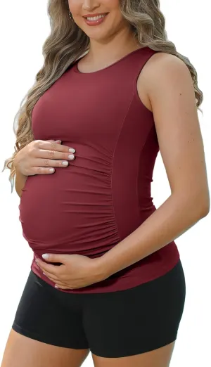 ATTRACO Women's Maternity Tank Tops with Built in Bra Side Ruched Sleeveless Pregnancy Tank