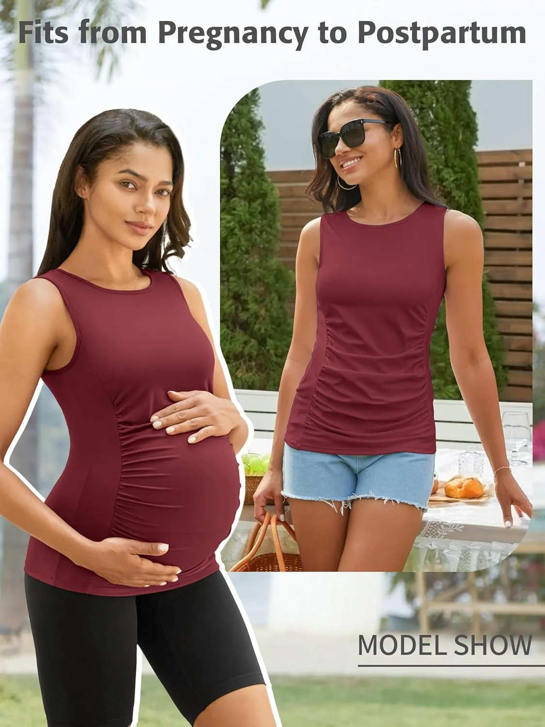 ATTRACO Women's Maternity Tank Tops with Built in Bra Side Ruched Sleeveless Pregnancy Tank