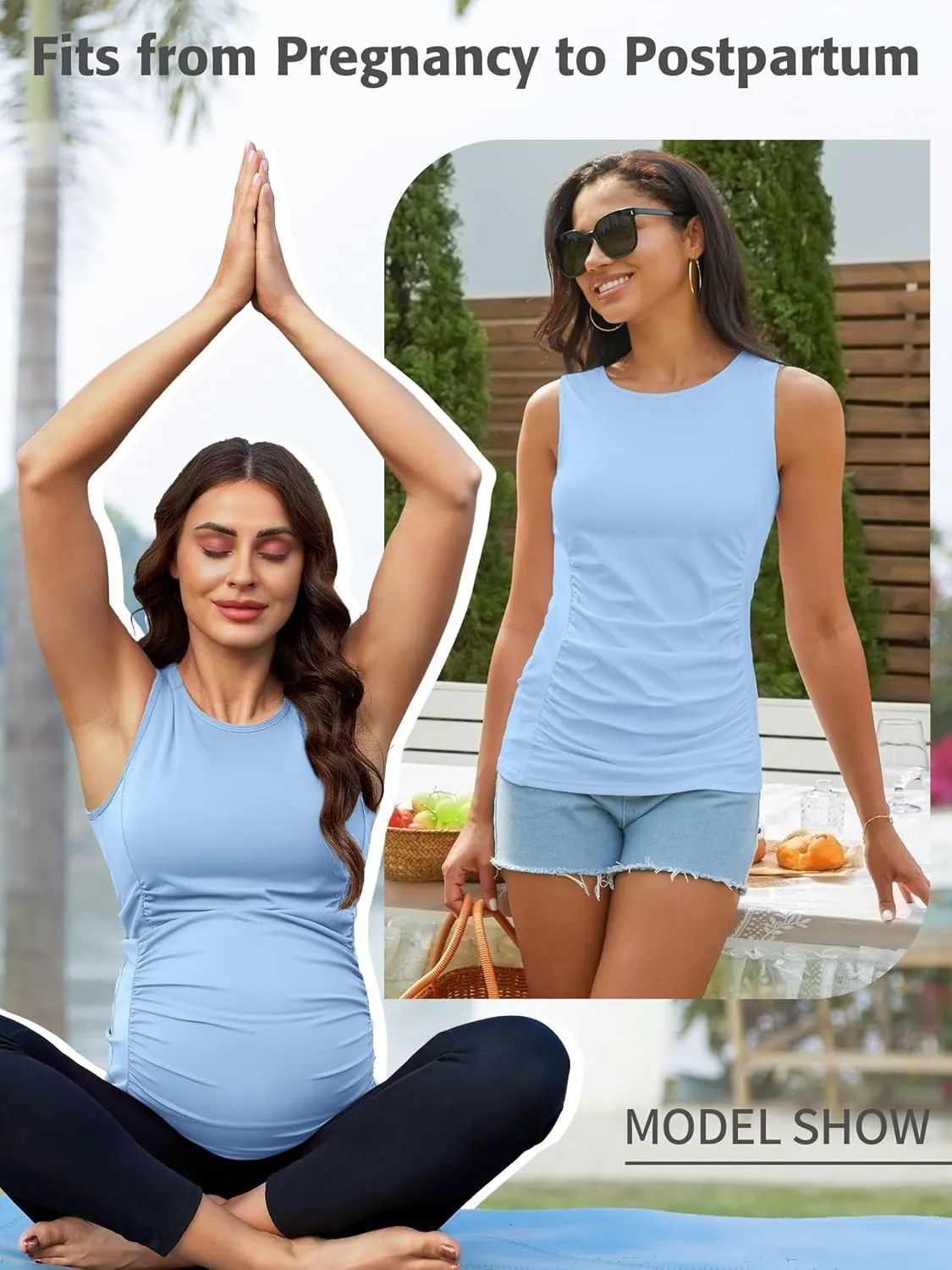ATTRACO Women's Maternity Tank Tops with Built in Bra Side Ruched Sleeveless Pregnancy Tank