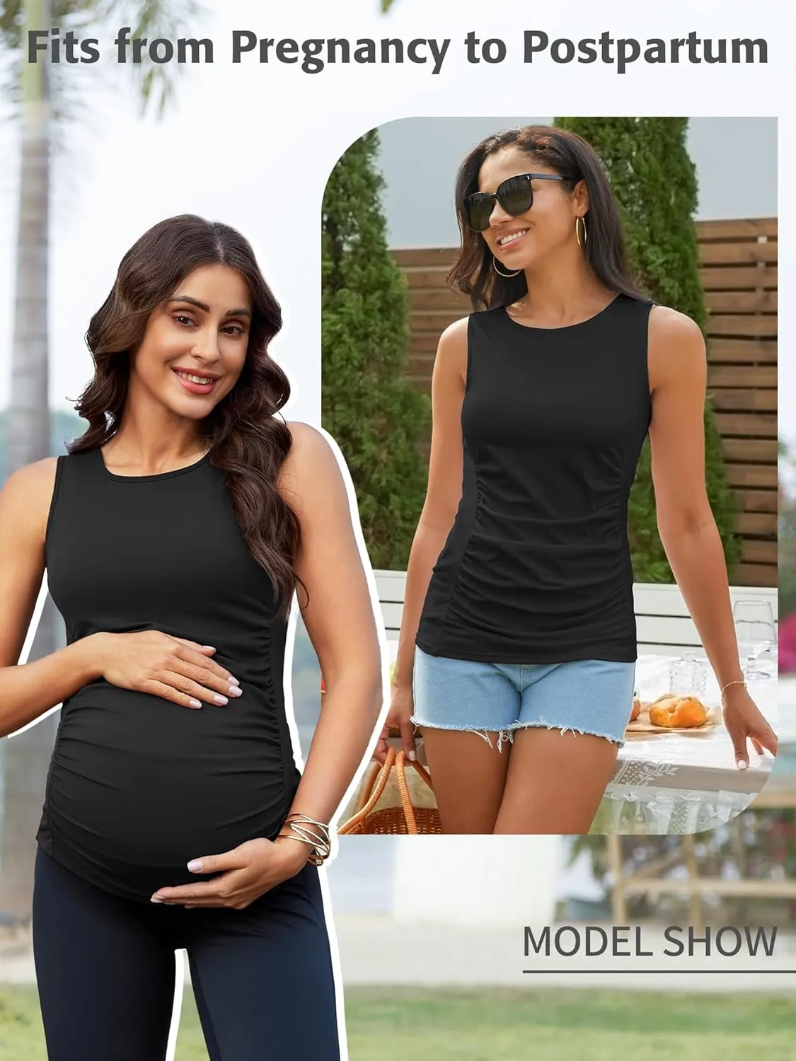 ATTRACO Women's Maternity Tank Tops with Built in Bra Side Ruched Sleeveless Pregnancy Tank