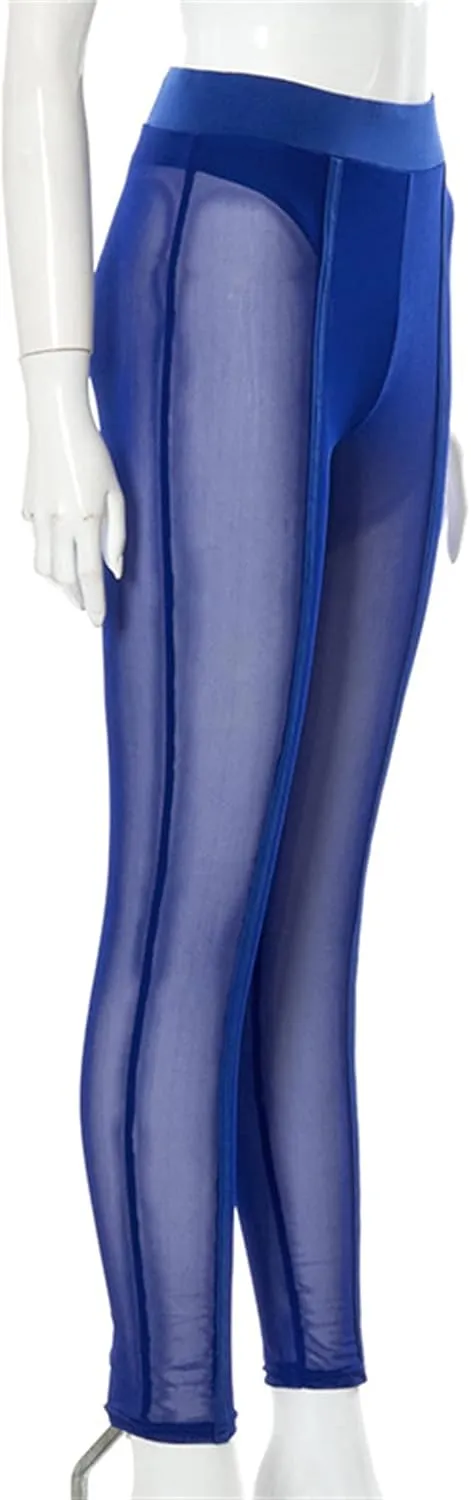 Atyfuniby Womens Leggings High Waisted - Sexy Skinny Mesh See Through Pants Party Clubwear