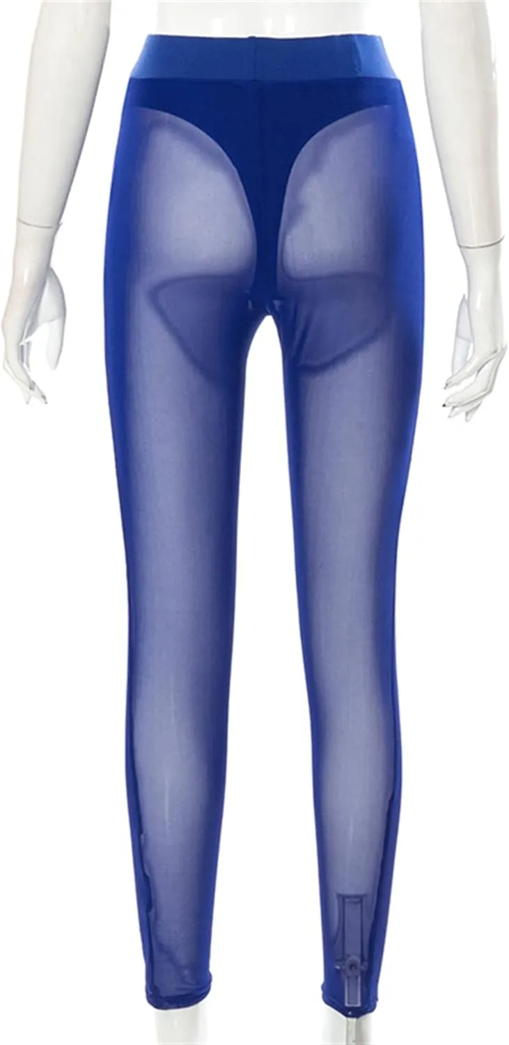 Atyfuniby Womens Leggings High Waisted - Sexy Skinny Mesh See Through Pants Party Clubwear