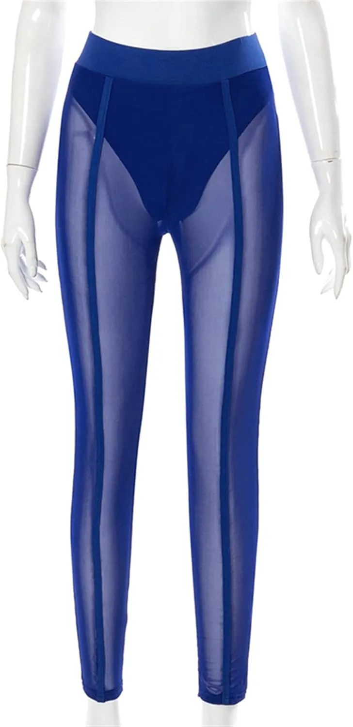 Atyfuniby Womens Leggings High Waisted - Sexy Skinny Mesh See Through Pants Party Clubwear