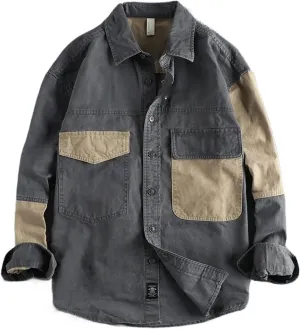 Autumn Men's Vintage Workwear Jacket Casual Loose Shirt