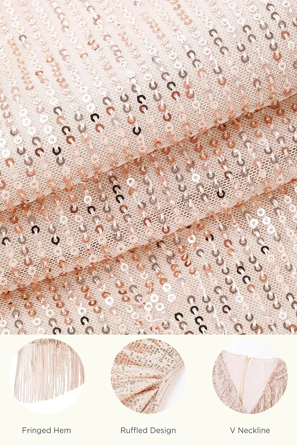 BABEYOND Sequin Dresses for Women - Wrap Bodycon Party Dress Ruched Fringe Sexy Night Clubwear