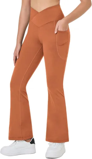 baleaf Girls' Flare Leggings Cross High Waisted Bootcut Yoga Dance Pants Kids Bell Bottoms Leggings with Pockets