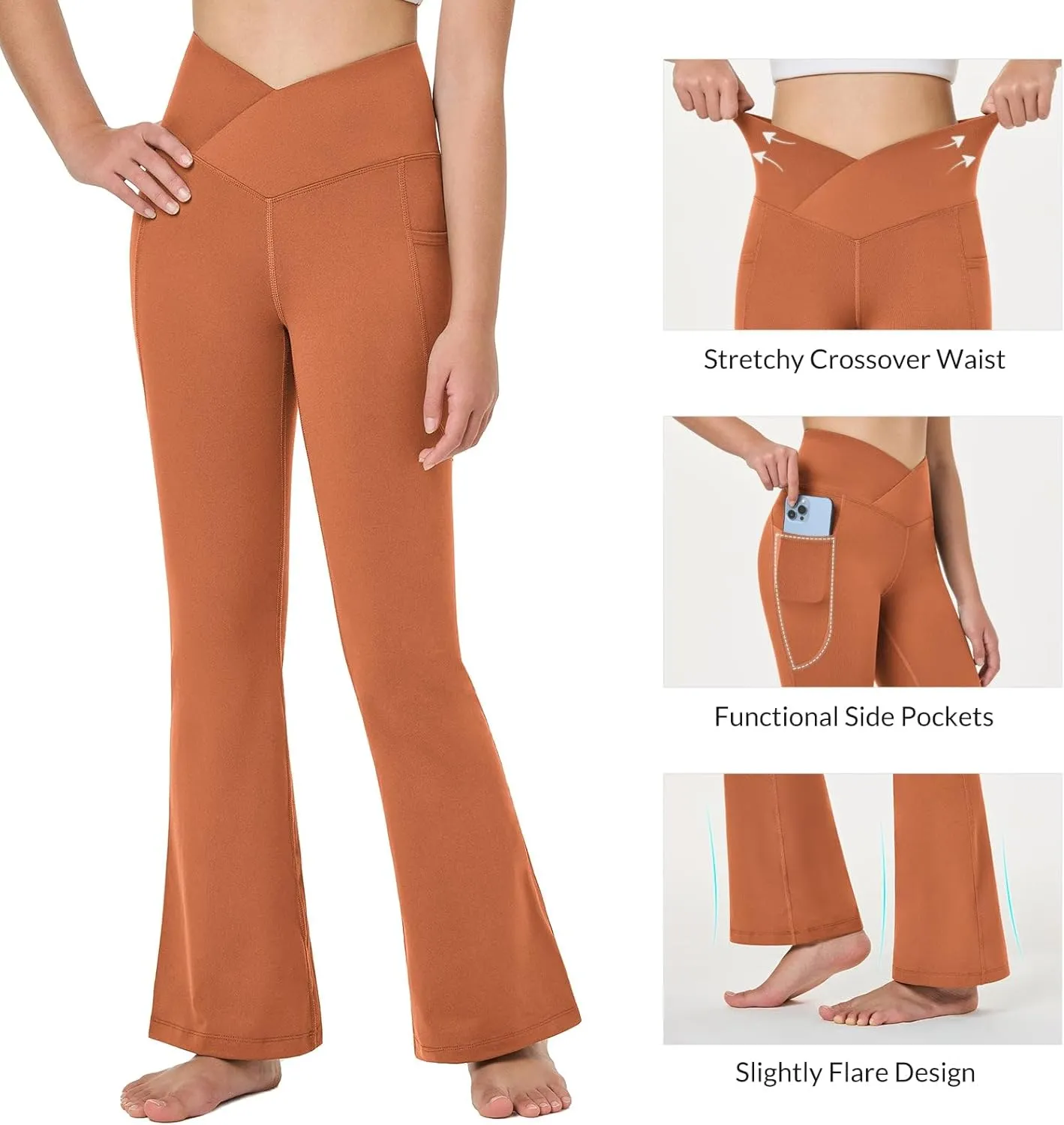 baleaf Girls' Flare Leggings Cross High Waisted Bootcut Yoga Dance Pants Kids Bell Bottoms Leggings with Pockets