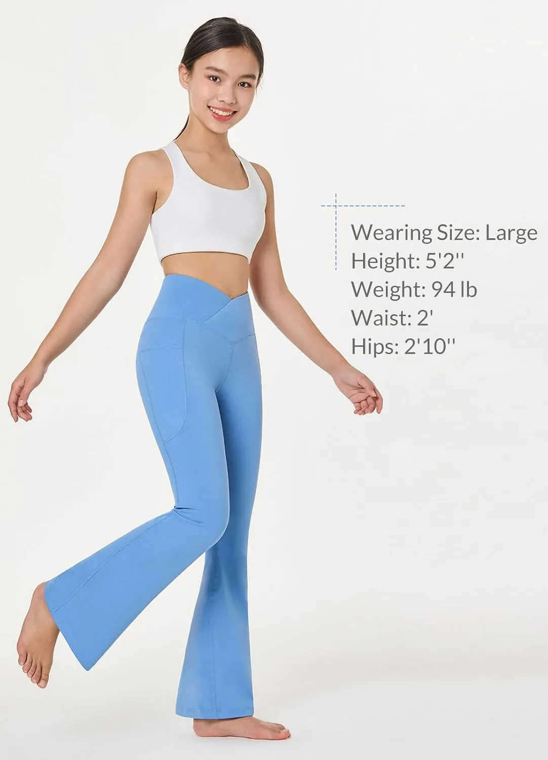 baleaf Girls' Flare Leggings Cross High Waisted Bootcut Yoga Dance Pants Kids Bell Bottoms Leggings with Pockets