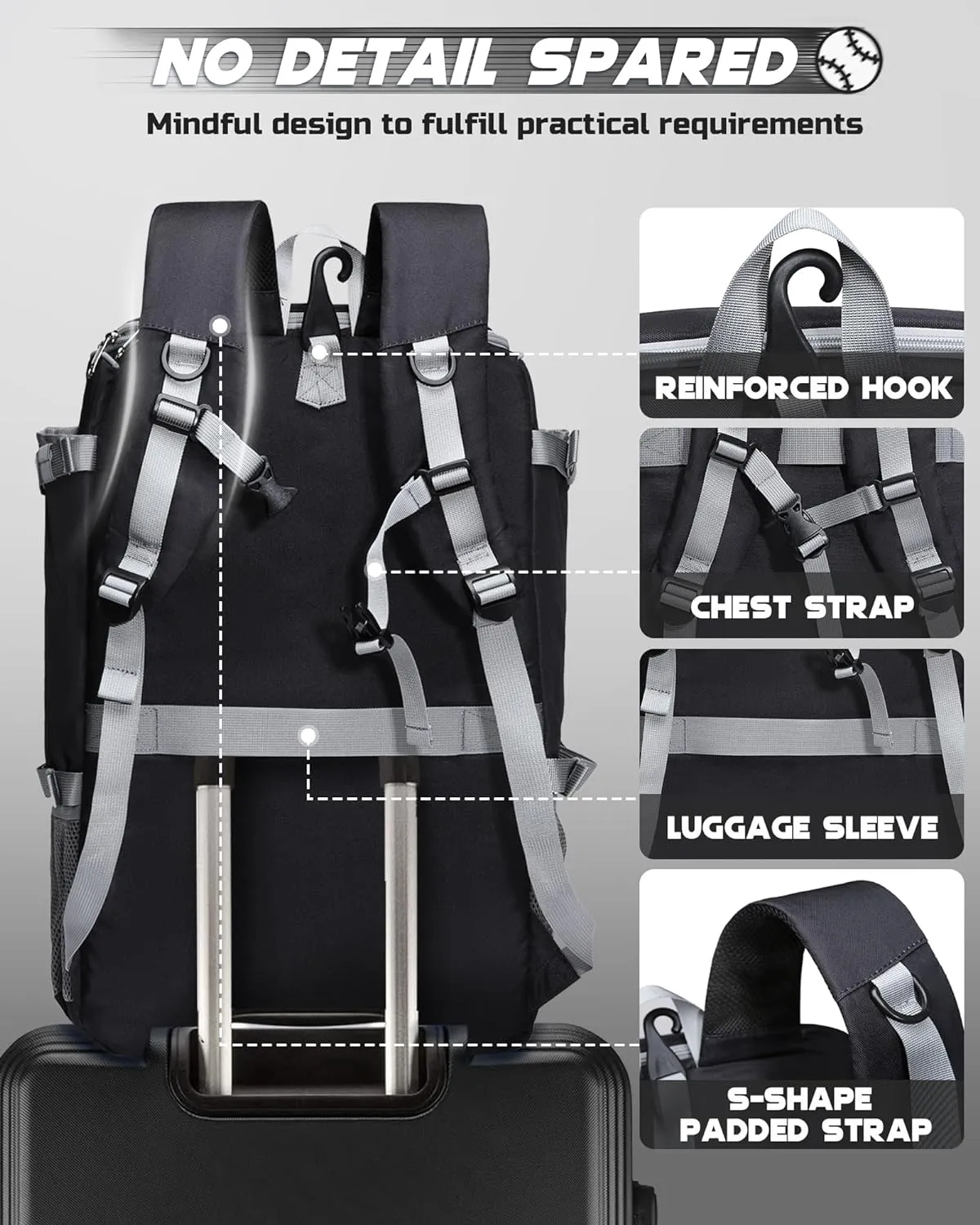 Baseball Softball Catchers Gear Bag for Helmet Chest Protector Leg Guards Cleats Large Baseball Softball Bat Backpack for Boys Girls Catchers Equipment Bag for Youth Adult