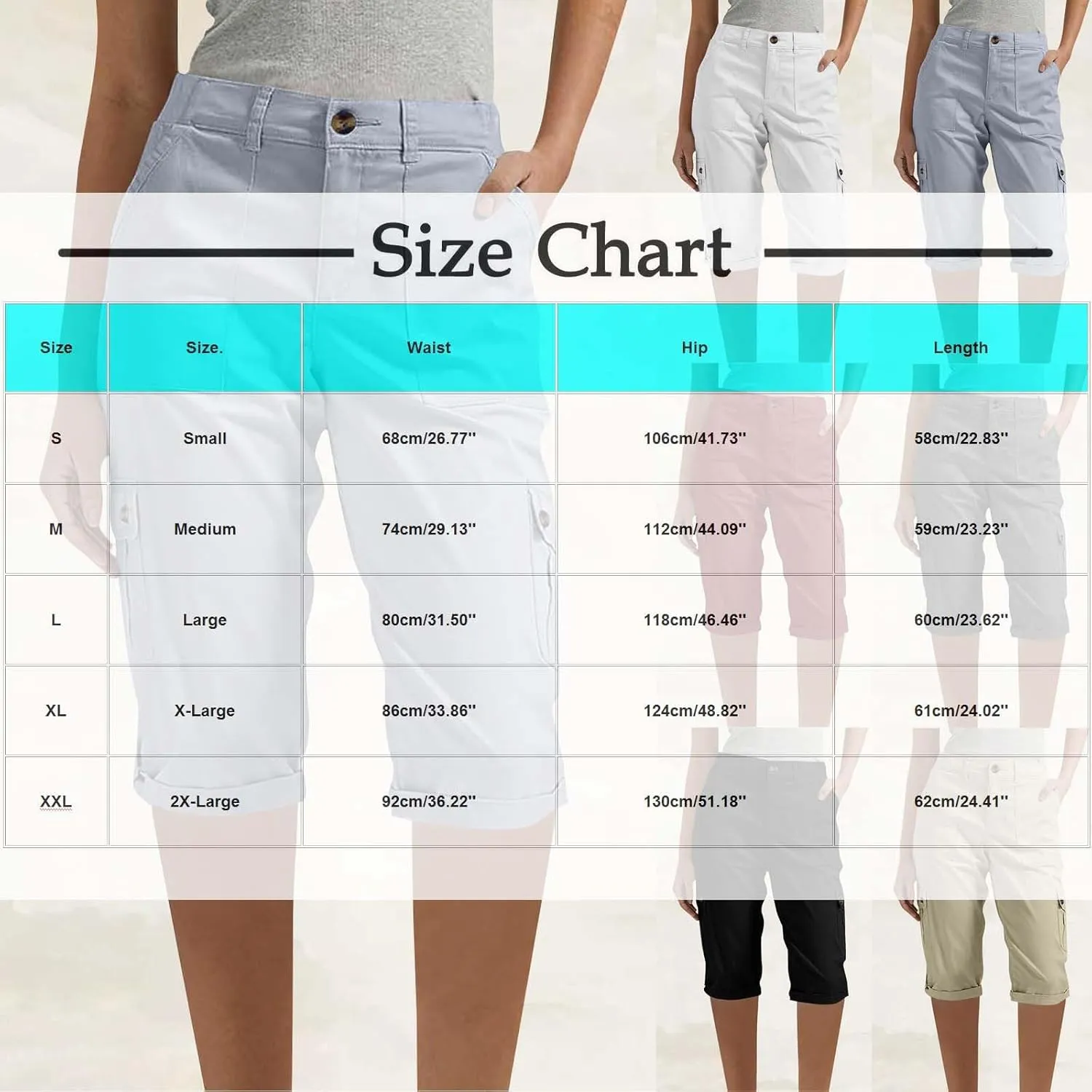 Bermuda Cargo Shorts for Women with 6 Pockets Knee Length Twill Half Casual Dressy Shorts Pants Bottoms