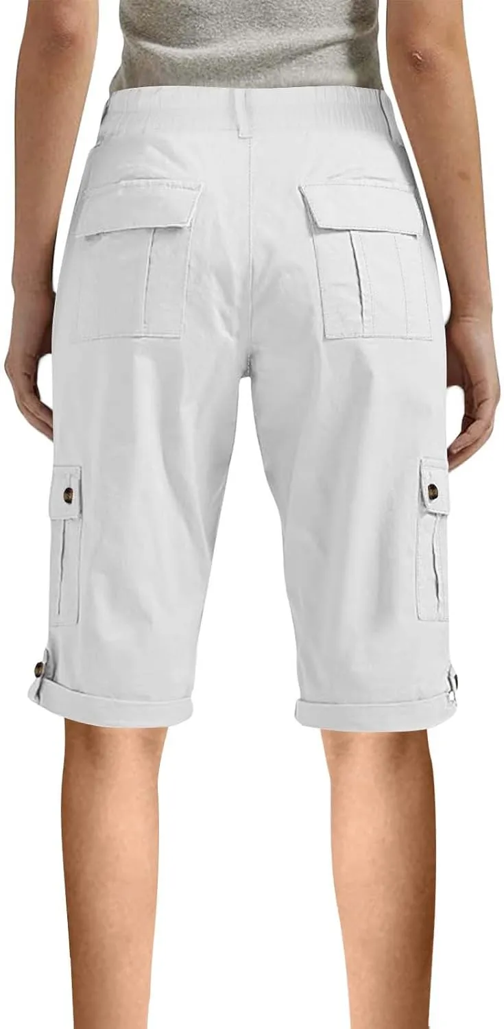 Bermuda Cargo Shorts for Women with 6 Pockets Knee Length Twill Half Casual Dressy Shorts Pants Bottoms