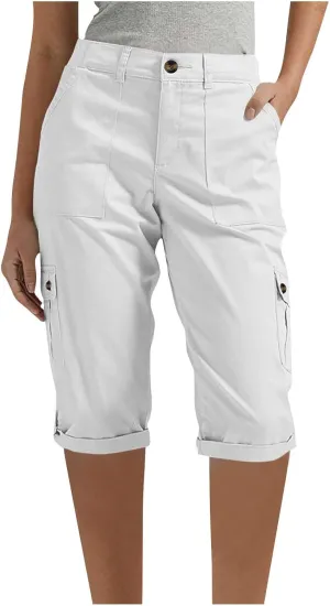 Bermuda Cargo Shorts for Women with 6 Pockets Knee Length Twill Half Casual Dressy Shorts Pants Bottoms