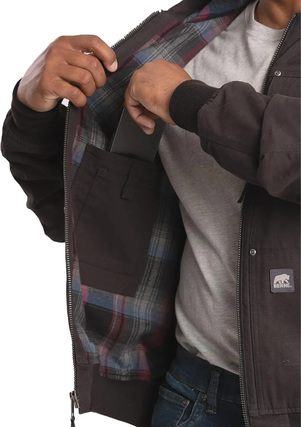 Berne Men's Heartland Duck Flannel-Lined Hooded Jacket