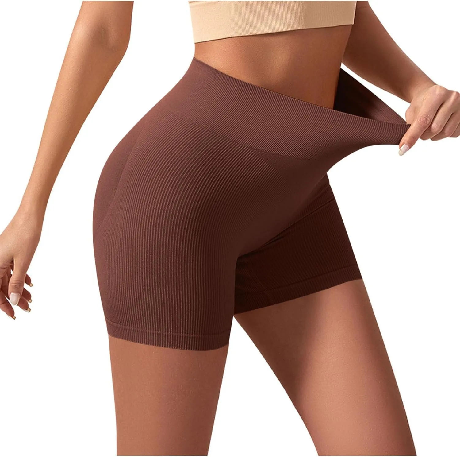 Biker Shorts Womens Clothes Tummy Control High Waisted Yoga Shorts Solid Color Ribbed Seamless Bottoms Summer Outfits